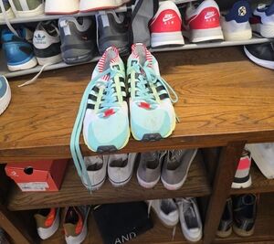adidas Men's Light Blue Mint Green Running Sneakers with Red Accents